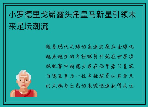 小罗德里戈崭露头角皇马新星引领未来足坛潮流